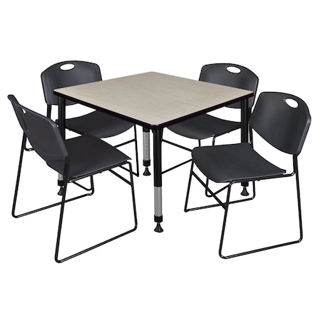 Regency Tables > Height Adjustable > Square Table & Chair Sets, 30 W, 30 L, 23-39 H, Maple TB4242PLAPBK44BK